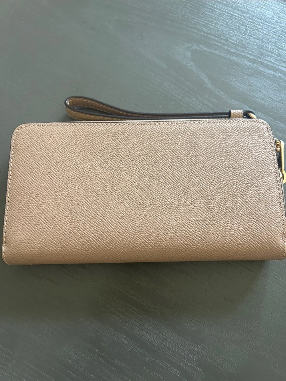 COACH Pebble Leather Wristlet in Blush Taupe with Gold Hardware